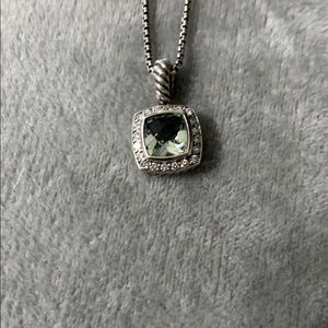 DY 7x7 mm Prasiliote /Diamond Pendant necklace 17”